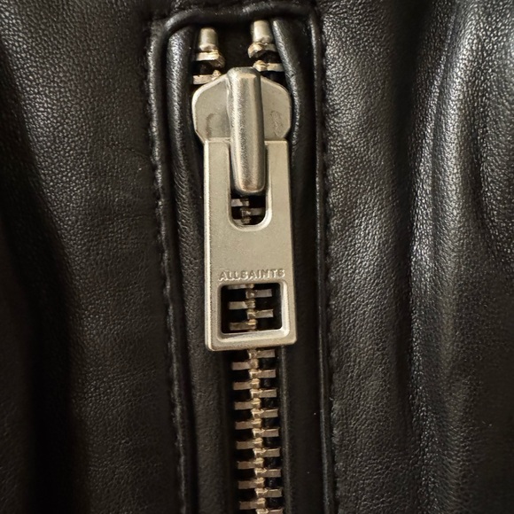 All Saints Black Leather Motorcycle Jacket Asymmetrical Zipper - Picture 4 of 7
